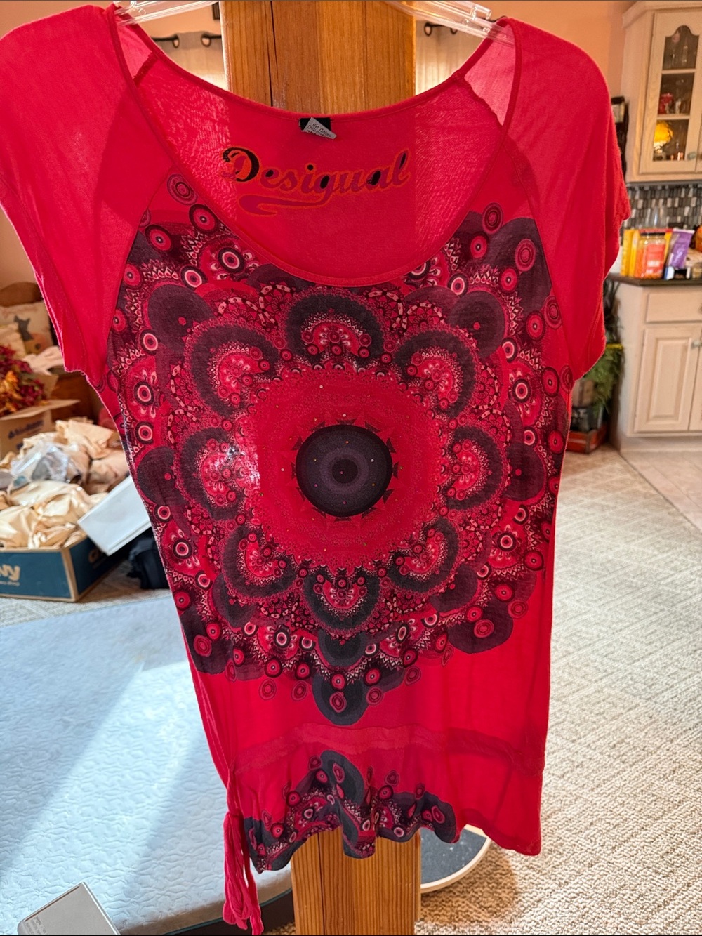 Desigual Hot Pink and Black Mandala Short Sleeve Tunic